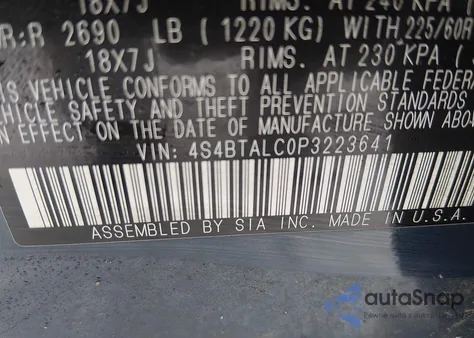 2023 Subaru Outback Onyx Edition из США, поврежденный, VIN 4S4BTALC0P3223641